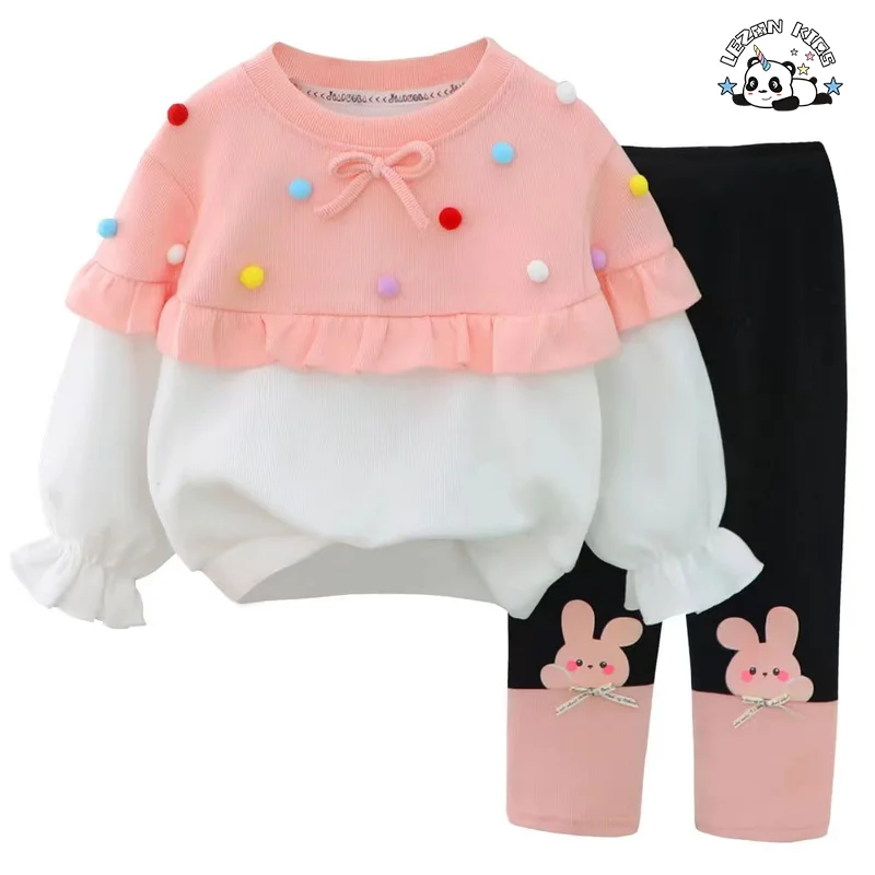 LEZONKIDS - Sample Available Patchwork 2 Pieces Sweatshirt Girls Boutique Clothing Sets for 3 to 6T
